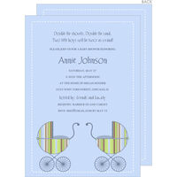 Blue Twins Striped Carriage Baby Shower Invitations
