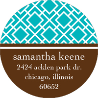 Turquoise and Brown Geometric Print Round Address Labels