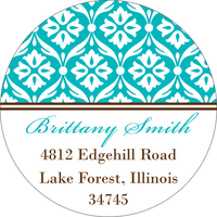 Teal Toile Round Address Labels