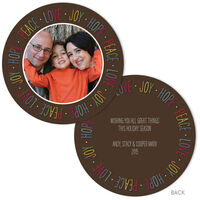 Multi Color Love Joy Peace Hope Round Photo Holiday Cards