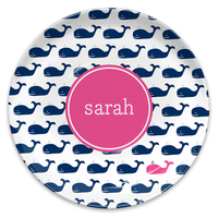 Navy Whale Repeat Melamine Plate