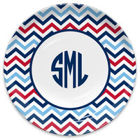 Chevron Blue and Red Melamine Plate