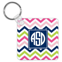 Pink, Navy and Lime Chevron Key Chain