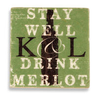 Stay Well Drink Merlot Initial Marble Stone Refrigerator Magnet Set