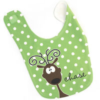 Green Polka Dot Baby Bib with Reindeer Design