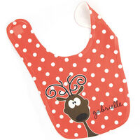 Red Polka Dot Baby Bib with Reindeer Design