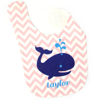 Pink Chevron Baby Bib with Blue Whale Design