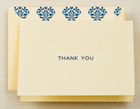 Navy Thank You Boxed Folded Note Cards with Vintage Damask Lined Envelope