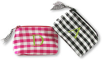 Silk Gingham Embroidered Initial Coin Purse