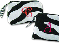 Zebra Linen Embroidered Initial Coin Purse
