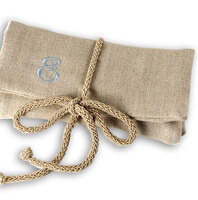 Linen Embroidered Initial Jewelry Roll
