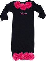 Black with Double Hot Pink Roses Bella Rose Infant Gown
