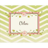 Chevron and Pink Rose Garland Foldover Note Cards