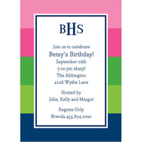 Bold Stripe Pink, Green and Blue Invitations