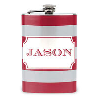 Burgundy and Grey Stripe Stainless Steel Flask