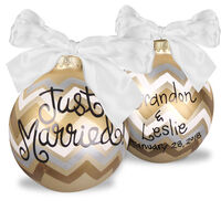 Just Married Glass Christmas Ornament