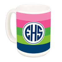 Bold Stripe Pink, Green and Navy Ceramic Mug