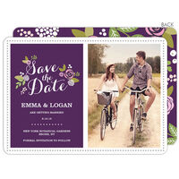 Aubergine Floral Save the Date Photo Cards