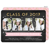 Pink Grad Letters Graduation Photo Announcements