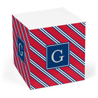 Red & Navy Repp Tie Sticky Memo Cube
