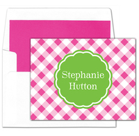 Pink Gingham Foldover Note Cards