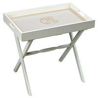 White Wood Serving Tray with Bisque Circle Monogram Plus Wood Stand