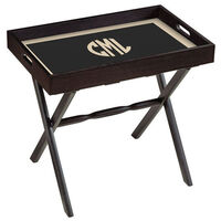 Black Wood Serving Tray with Bisque Circle Monogram Plus Wood Stand