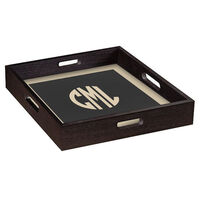Black Wood Square Tray with Bisque Circle Monogram