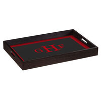 Black Wood Serving Tray with Red Block Monogram
