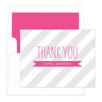 Hot Pink Striped Thank You Note Cards