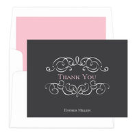 Charcoal Ornate Scroll Thank You Note Cards
