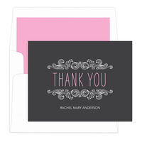 Pink Woodcut Scroll Thank You Note Cards