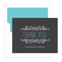 Blue Woodcut Scroll Thank You Note Cards