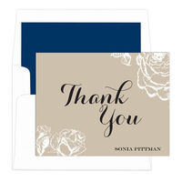 Tan Vintage Roses Thank You Note Cards