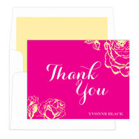 Hot Pink Vintage Roses Thank You Note Cards