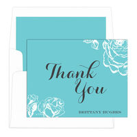 Aqua Vintage Roses Thank You Note Cards