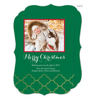 Green with Gold Foil Lattice Christmas Photo Cards