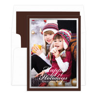 Brown Holidays with Silver Foil Border Photo Cards
