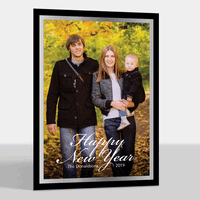 Vertical New Year Black with Silver Foil Border Photo Cards