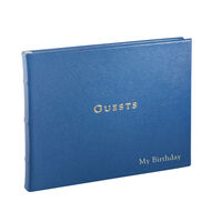 Personalized Bright Blue Leather Guest Books