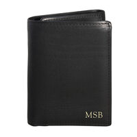 Personalized Black Leather Tri-Fold Wallet