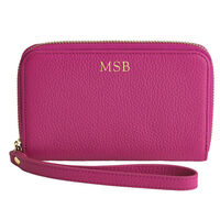 Personalized Pink Leather Wristlet Phone Wallet Case