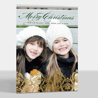 Green Christmas Gold Foil Damask Photo Cards