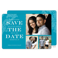 Teal Damask Photo Save the Date Cards