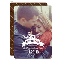 Brown Floral Ribbon Photo Save the Date Cards