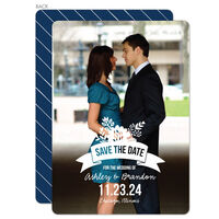 Navy Floral Ribbon Photo Save the Date Announcements