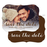 Brown Script Photo Save the Date Cards
