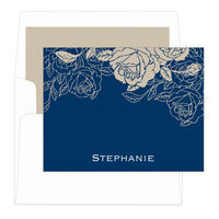 Navy Woodcut Roses Foldover Note Cards