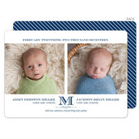 Navy Initial Photo Twins Birth Announcements