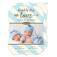 Blue Stripe Double The Love Twins Photo Birth Announcements